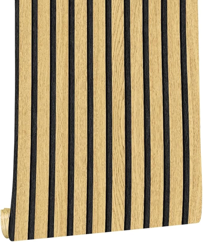 Wallpaper Peel and Stick Wood Grating Stripe Self-Adhesive Wallpaper Faux Wood Contact Paper Wood Slats Self Adhesive Wall Paper PVC Vinyl Film Removable Waterproof (Wood A, 17.3" x 236")