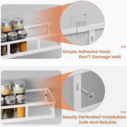 Spice Rack Wall Mounted, 4 Pack Pantry Door Organizer & Hanging Storage Baskets Organizer Wall Mount, Large Capacity Metal Spice Shelf for Kitchen Cabinet, Bathroom, Shower, Home Decor