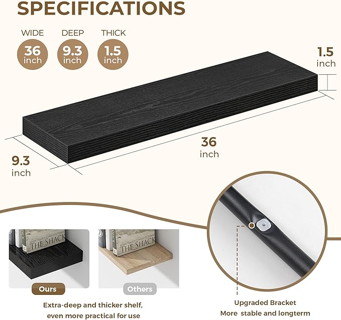 Dreamland 36 Inches Floating Shelves for Wall, 9.3