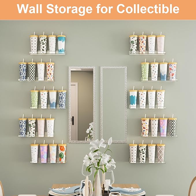 upsimples 8 Pack Acrylic Shelves Wall Organizer and Storage, 15