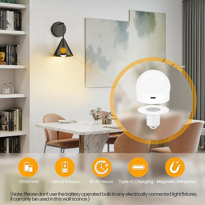 Rechargeable Wall Sconce Set of 2, Black Wireless Battery Operated Wall Lamp with Remote, Dimmable & Timer, Modern Industrial Indoor Light Fixture, Bulb Included