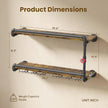 Merapi Industrial Wall Mounted Wine Rack - 2 Tier Floating Bar Shelf with Integrated Dual Glass Holder, Rustic Pipe Design Liquor Storage for Kitchen, Heavy Duty Metal & Wood Construction