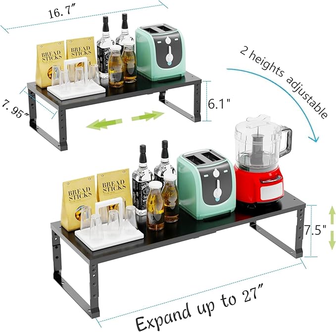 Expandable Stackable Spice Rack Organizer for Kitchen Cabinet,Adjustable Counter Shelf, countertop, Pantry,Cupboard,Bathroom,Bedroom(1Pack/Black/Medium)