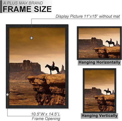 A PLUS MAX 11x15 Picture Frame, Black Engineered Wood Frame for 11 x 15 Inch Picture Poster Photo, Light Weight 11 by 15 Frame with Wood-grain for Wall - 1 Pack/Black/11 x15