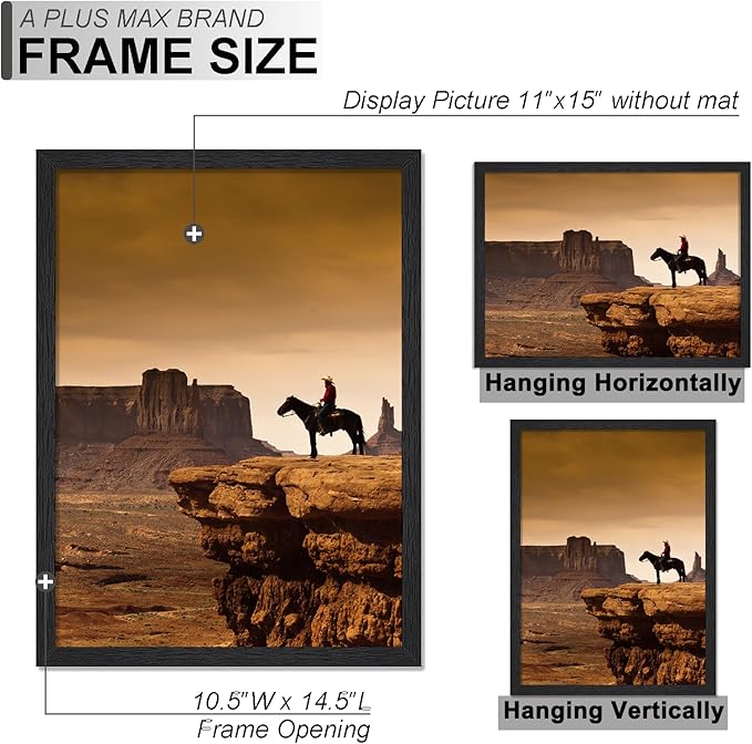 A PLUS MAX 11x15 Picture Frame Set of 3, Black Engineered Wood Frame for 11 x 15 Inch Picture Poster Photo, Light Weight 11 by 15 Frame with Wood-grain for Wall - 3 Pack/Black/11 x15