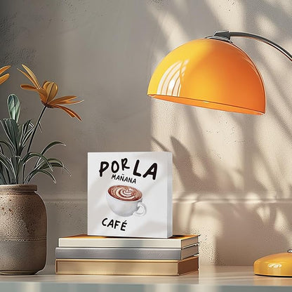 Coffee Bar Decor, Spanish Cafe Wooden Box Sign, Cafe Wood Block Box for Coffee Bar Home Kitchen Desk Shelf Tabletop Decor, 5x5 Inch