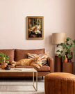 HUARCEY Gold Framed Canvas Wall Art, Book Cat Vintage Decor, Rustic Vintage Neutral Canvas Paintings Retro Table Desk Picturesfor Bathroom Bedroom Living Room, 12x16Inch