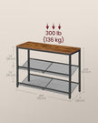 VASAGLE Shoe Rack for Entryway, 3-Tier Shoe Rack Organizer with Storage Shelves and Spacious Top, Freestanding, Adjustable, Industrial, Rustic Brown and Ink Black ULBS043KD01