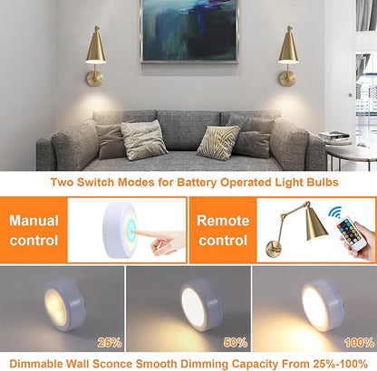 MWZ Gold Battery Operated Swing Arm Wall Sconces Set of 2,Wireless Rechargeable Dimmable 3 Color Wall Light with Remote,Cone Indoor Light Fixture for Bedside,Kitchen,Hallway,Living Room,Reading