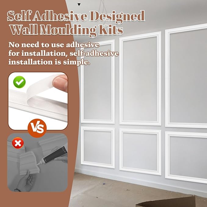 3 Set Peel and Stick Wall Molding Kit,Pre-Cut Wall Panels for Interior Wall Decor,Premade Wainscoting Panels Peel and Stick,Accent Wall Panel for Living Room Bedroom Decor