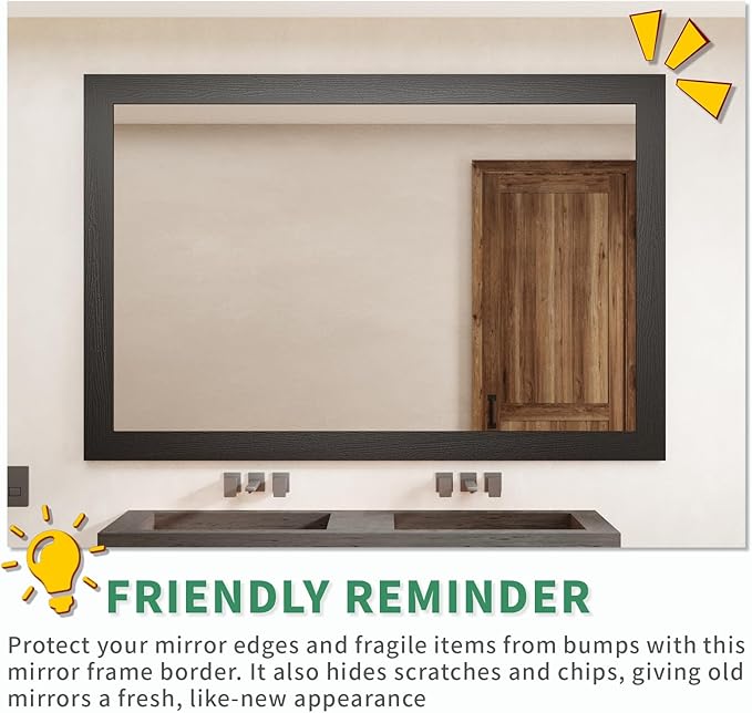 10M Peel and Stick Wallpaper Borders 390” x 4” Self Adhesive Mirror Frame Border Wood Grain DIY for Kitchen Bathroom Mirror Removal Border Sticker Wall Decor Cover 10.8 Sq.Ft, Black Wood