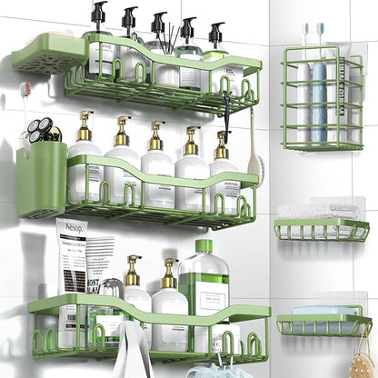 Shower Caddy Adhesive Shower Organizer 8-Pack, Rustproof Stainless Steel Bathroom Shelves, Large Capacity No-Drill Rack Storage Accessories with Soap Dish Toothbrush Holder Hooks