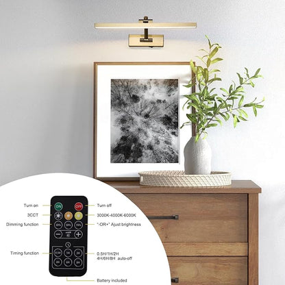 Wireless Picture Lights with Remote and Timer Brass Gallery Lighting Rechargeable Wireless Art Lights 3CCT Dimmable Painting Lights Battery operated wall lights for Portrait artwork display 3W 16"