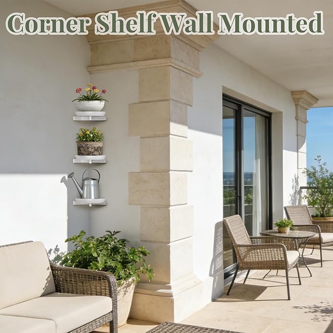 BXF Corner Wall Planters for Indoor Plants, 90 Degree Floating Shelves. Heavy Duty Mounted Holder, Minimalist Hanging Decor. Window Shelf Fits 4-7 Inch Pots (White, 3 Pack)