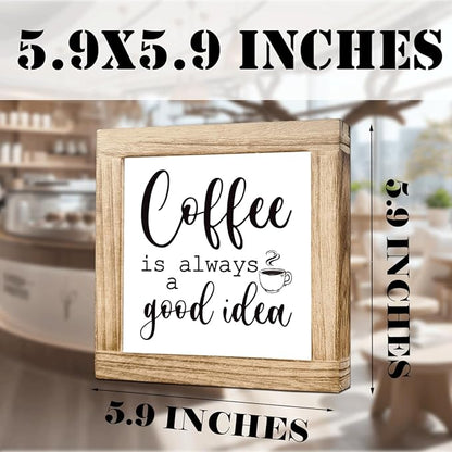 Coffee Wood Decor Coffee Is Always A Good Idea Square Rustic Coffees Decoration Funny Kitchen Wall Art Gift For Cafe Lover Handmade Wood Coffees Decor For Home Office Kitchen Decoration 5.9x5.9 Inch