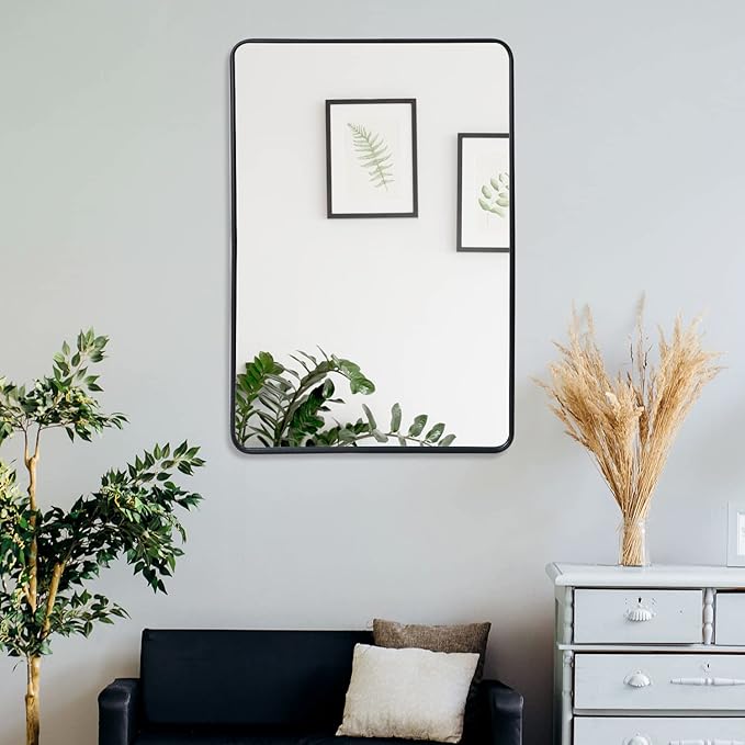 ZenStyle Black Metal Framed Rectangular Wall Mirror 24" x 36" Bathroom Mirror with Peaked Trim for Entryways, Living Rooms, Bathrooms