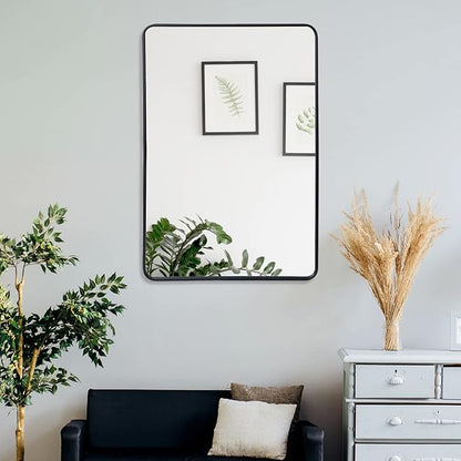 ZenStyle Black Metal Framed Rectangular Wall Mirror 24" x 36" Bathroom Mirror with Peaked Trim for Entryways, Living Rooms, Bathrooms