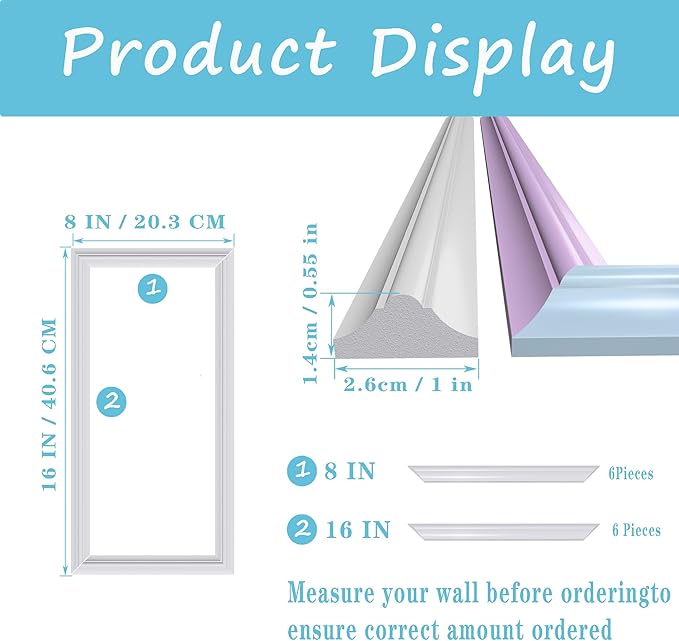 3 PCS Premade Wainscoting Panels Accent Wall Panels For Interior Wall Decor Easy DIY Build And Batten Chair Rail & Picture Frame Door Decor (8 x 16 in)