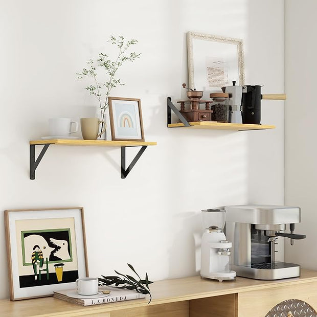 Axeman Floating Shelves | 8 Inch Deep Oak Wall Shelves Set of 2 | 16W x 8D Rustic Wood Shelves for Bookshelf Living Room Bedroom Home Office Bathroom