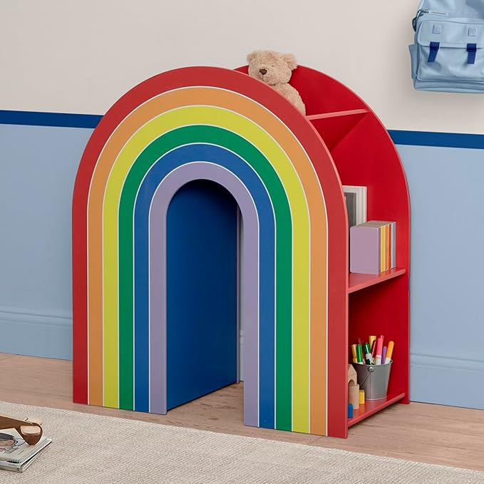 Delta Children Rainbow Bookcase – Greenguard Gold Certified Kids Bookshelf and Toy Storage, Montessori Bookcase for Playroom, Nursery and Classroom, Colorful Kids Book Shelf, Natural Finish