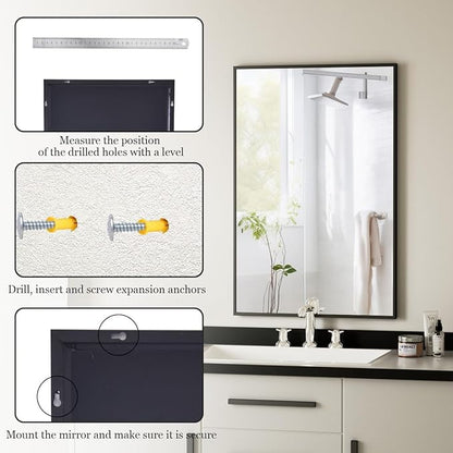 BEAUTYPEAK Black Bathroom Wall Mirror - 30" x 40" Rectangular Mirror with Metal Frame, Hangs Horizontal or Vertical for Living Room Bedroom Bathroom Entryway