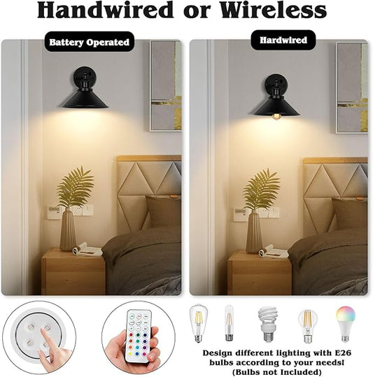 Battery Wall Sconces Set of Two, Battery Operated Sconces, Dimmable Cordless Wall Sconce, RGB Fabric Wall Lights No Hardwired Need, Suitable for Bedroom Living Room Corridor Kitchen