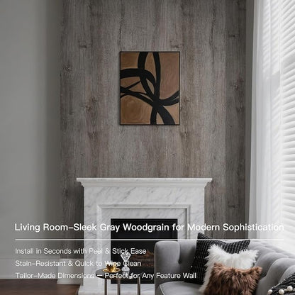 17.7"x394" Wood Wallpaper Grey Wood Peel and Stick Wallpaper Gray Wood Wallpaper Wood Contact Paper Self Adhesive Wallpaper Wood Grain Faux Film Roll for Desk Table Wall Cabinet Shelf Draw
