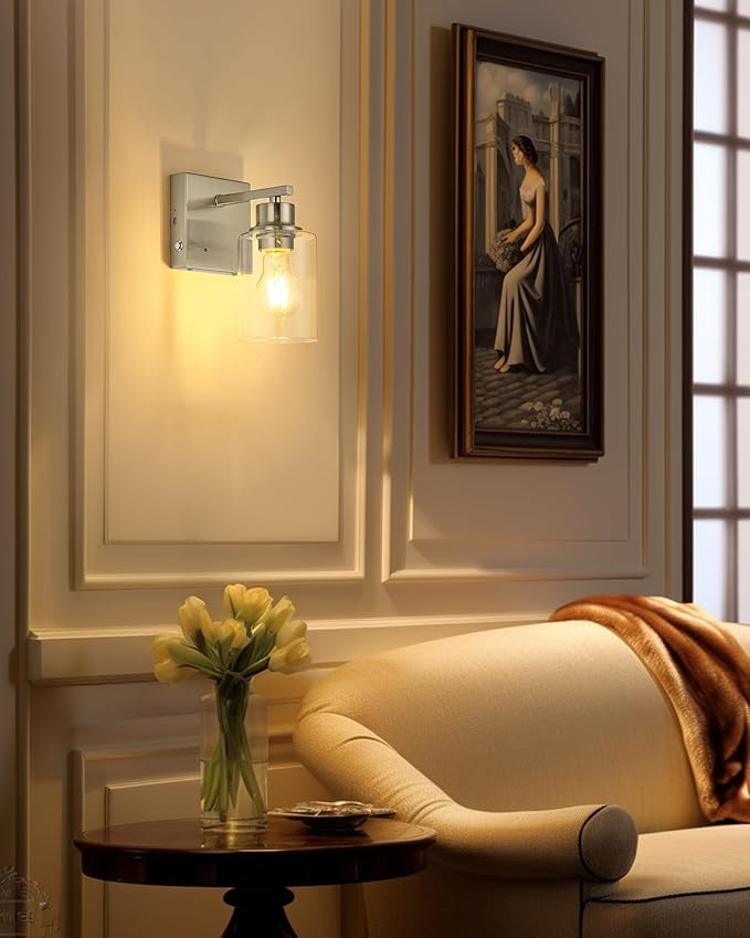 Wireless Wall Sconces, Nickel Battery Operated Wall Sconce Set of 2 with Timer Function, Easy Install Dimmable Rechargeable Wall Lamps for Living Room, Bedroom, Hallway, Entryway Decor 3000K