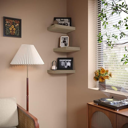 Small Floating Shelves for Wall - 12 x 9 Inch Natural Wood Shelves for Bedroom, Living Room, Bathroom, Kitchen, Office Decor Set of 3