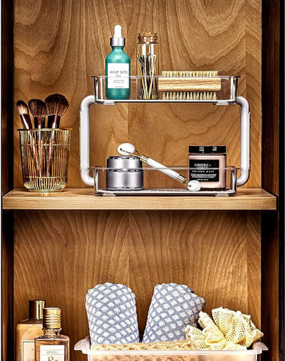 madesmart 2-Tier Plastic Multipurpose Kitchen Spice Organizer, Condiment Storage Spice Shelf for Cabinet Organization, Gray (Pack of 2)
