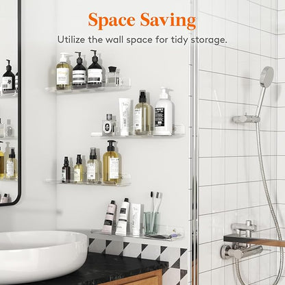 Lifewit Floating Shelves 8 Pack, 15" Acrylic Room Decor Shelves for Book/Figures/Photo/Makeup, Clear Display Shelf for Bathroom, Living Room, Bedroom, Kitchen Storage and Organization 38 x 9 cm/15x4