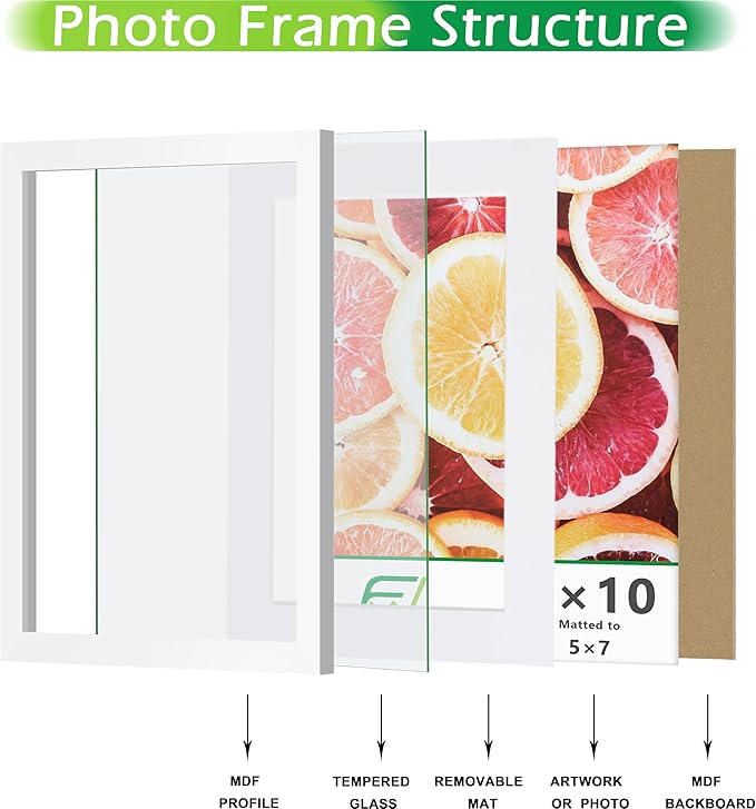 FrameWorks 10-pc Set Collage Wall Classic Wooden Picture Frames Tempered Glass/White / 2-8"x10", 4-5"x7", 4-4"x6"