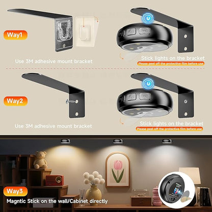 3 Pack Picture Light for Wall with 1200mAh Rechargeable Battery Operated Lights Remote Dimmable Timer Painting Light Magnetic 3 Adjustable Lighting RGB Modes Wall Decor Lights for Living Room (Black)