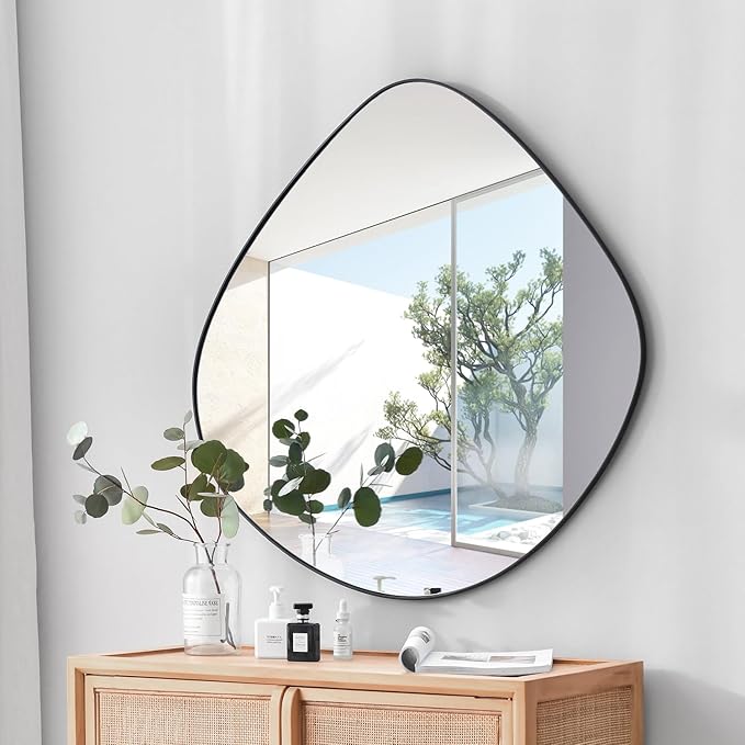 Irregular Wall Mirror Matel Matte Black Framed Wall Mirror for Living Room Bedroom Bathroom Entryway Wall Decor 19.8