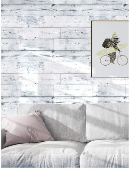 HAOKHOME Peel and Stick Wood Wallpaper Shiplap Light Grey/White Distressed Wood Plank Removable Contact Paper Self Adhesive 17.7in x 32.8ft