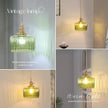 Vintage Wall Sconce Wall Lamp with Green Striped Shade Pattern Glass Adjustable Chain Retro Gold Wall Mounted Light, Modern Wall Lamp Fixtures Decor for Bedside Bedroom Indoor Doorway