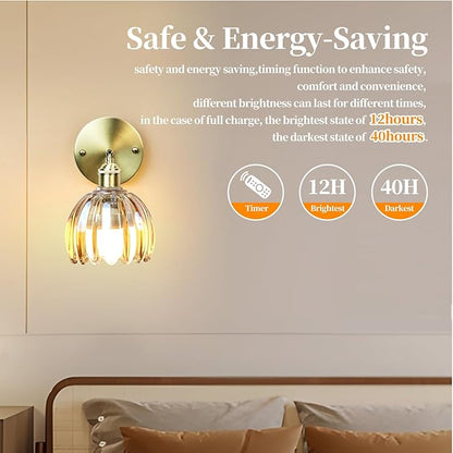 GEEZO Vintage Battery Operated Wall Sconce, with Rechargeable Battery Powered Wall Light with Remote Control for Bedside Bedroom