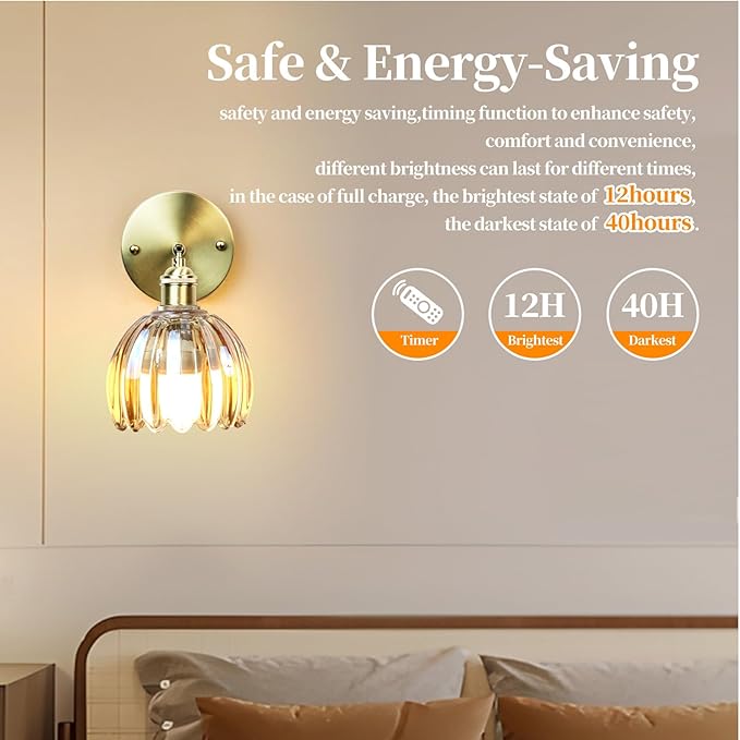 GEEZO Vintage Battery Operated Wall Sconce, with Rechargeable Battery Powered Wall Light with Remote Control for Bedside Bedroom