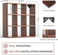Helsin 9 Grid Vintage Coffee Mug Display Rack, 16inch Wall Mounted Wooden Curio Shadow Box Shelf, Cup Floating Shelves Display and Organizer (Bronze)