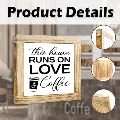Coffee Wood Decor This House Runs On Love And Coffee Handmade Wooden Coffees Sign Rustic Kitchen Wall Art Perfect For Home Office Kitchen Bar Decor Square Ideal Gift For Coffees Lover 5.9x5.9 Inch