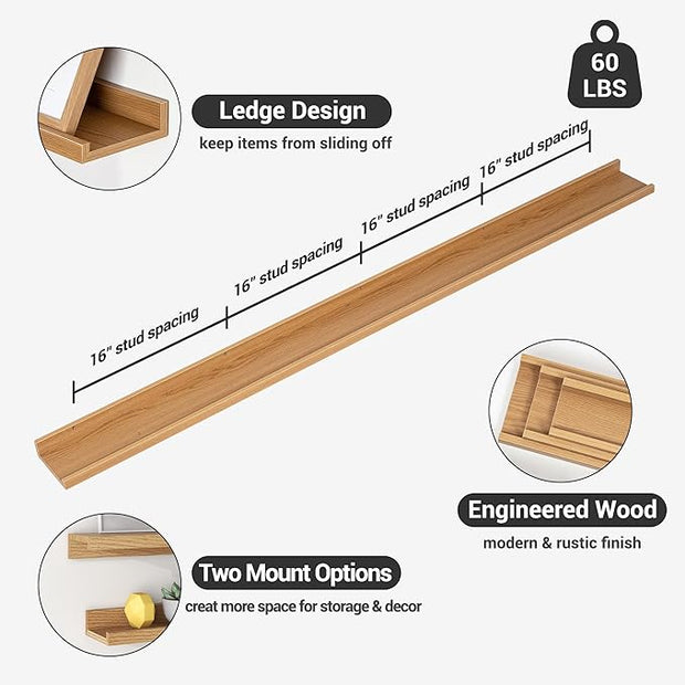 Axeman 72 Inch Floating Shelves | Oak Picture Ledge Shelf Set of 3 | Rustic Wood Wall Shelves with Lip | 72" Oak Picture Shelf for Wall with Ledge | Photo Shelves