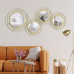 Cityelf 4 Set Mixed Size Gold Circle Mirrors Wall Decor Iron Frame Wall Art Round Mirror Home Decor Hanging for Living Room/Bedroom/Bathroom/Entryway