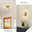 Modern Glass Globe Wall Sconce: Gold Spherical Sconces Light with Hammered Stained Glass Shade - Small Brass Vanity Single Ball Lights Fixture - Contemporary Wall Mounted Lamp for Bedroom Living Room