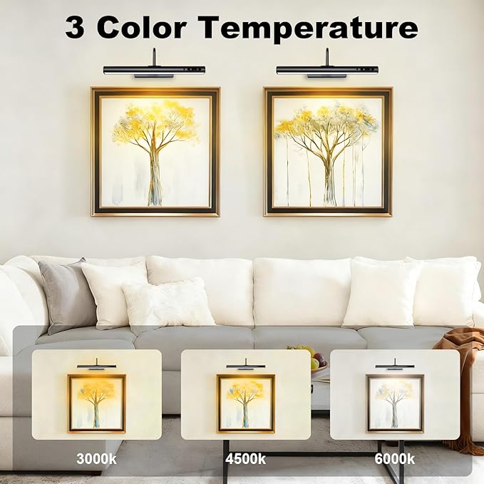 Picture Lights Wall Battery Operated, 14" 6000mAh Rechargeable Display Light with Remote/Rotatable/Dimmable/3CCT Magnetic Wireless Lamp for Painting/Gallery/Artwork/Portraits/Phote/Frame/Poster(Black)