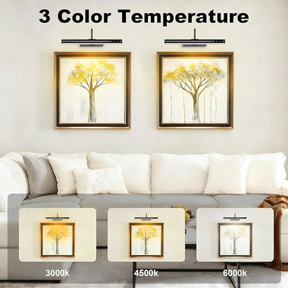 Picture Lights Wall Battery Operated, 14" 6000mAh Rechargeable Display Light with Remote/Rotatable/Dimmable/3CCT Magnetic Wireless Lamp for Painting/Gallery/Artwork/Portraits/Phote/Frame/Poster(Black)