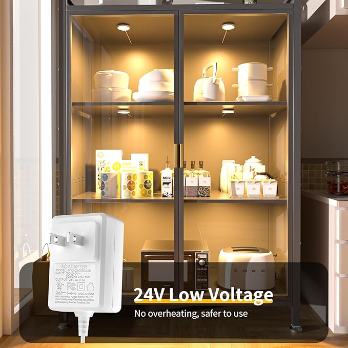 WOBANE LED Puck Lights Plug in, Under Cabinet Lighting with Switch, Dimmable Under Counter Lighting for Shelf, Closet, Cupboard, Bookcase, Display, Super Bright, 2700K Warm White, 6 Pack