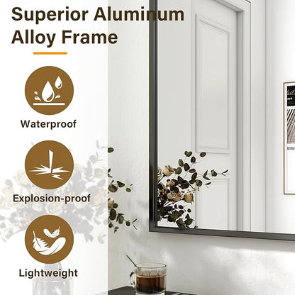 HARRITPURE 24"x32" Framed Bathroom Mirror for Wall Rectangle Mirror Aluminum Alloy Frame Wall-Mounted for Farmhouse Entryway Bedroom Living Room Black