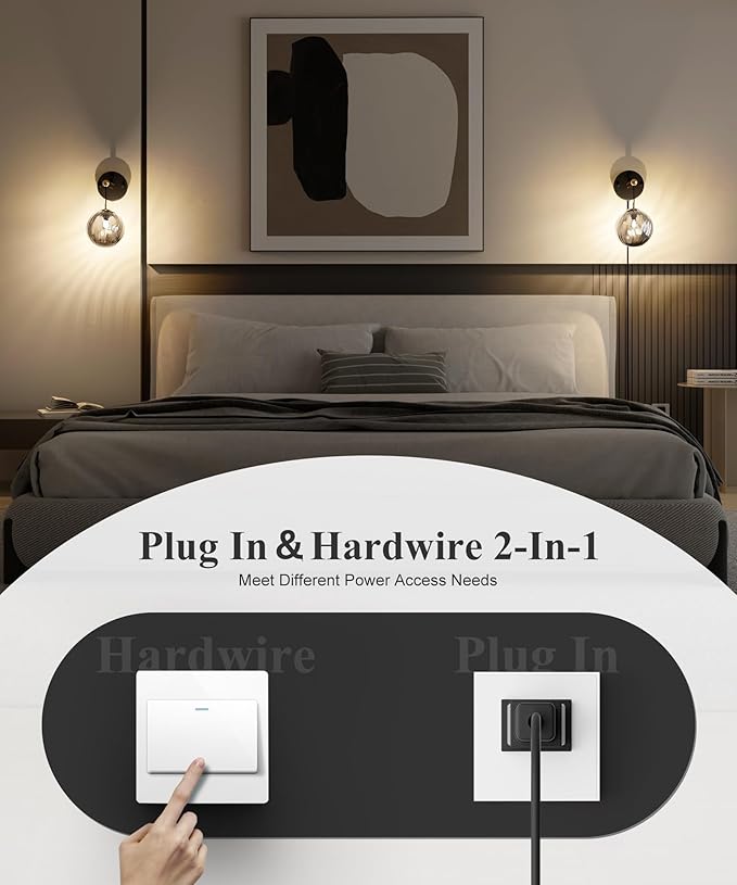 Metro Sphere Glass Wall Sconce - Mid Century Modern Wall Light with Hardwired or Plug-in, 3-Way Dimmable,Minimalist Wall Mounted Lamp for Modern Home Decor,Inclub E26 Bulb