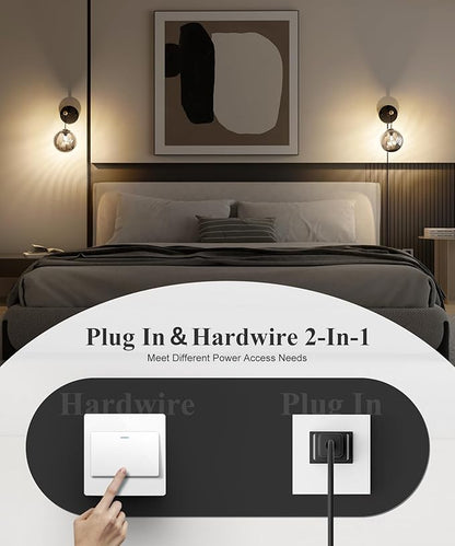 Metro Sphere Glass Wall Sconce - Mid Century Modern Wall Light with Hardwired or Plug-in, 3-Way Dimmable,Minimalist Wall Mounted Lamp for Modern Home Decor,Inclub E26 Bulb