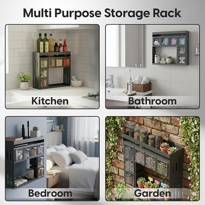 Spice Rack Organizer for Cabinet – Kitchen Space-Saving Storage Solution | Spice Rack Wall Mount or Countertop organizer for pantry, Bathroom or Home Decor.